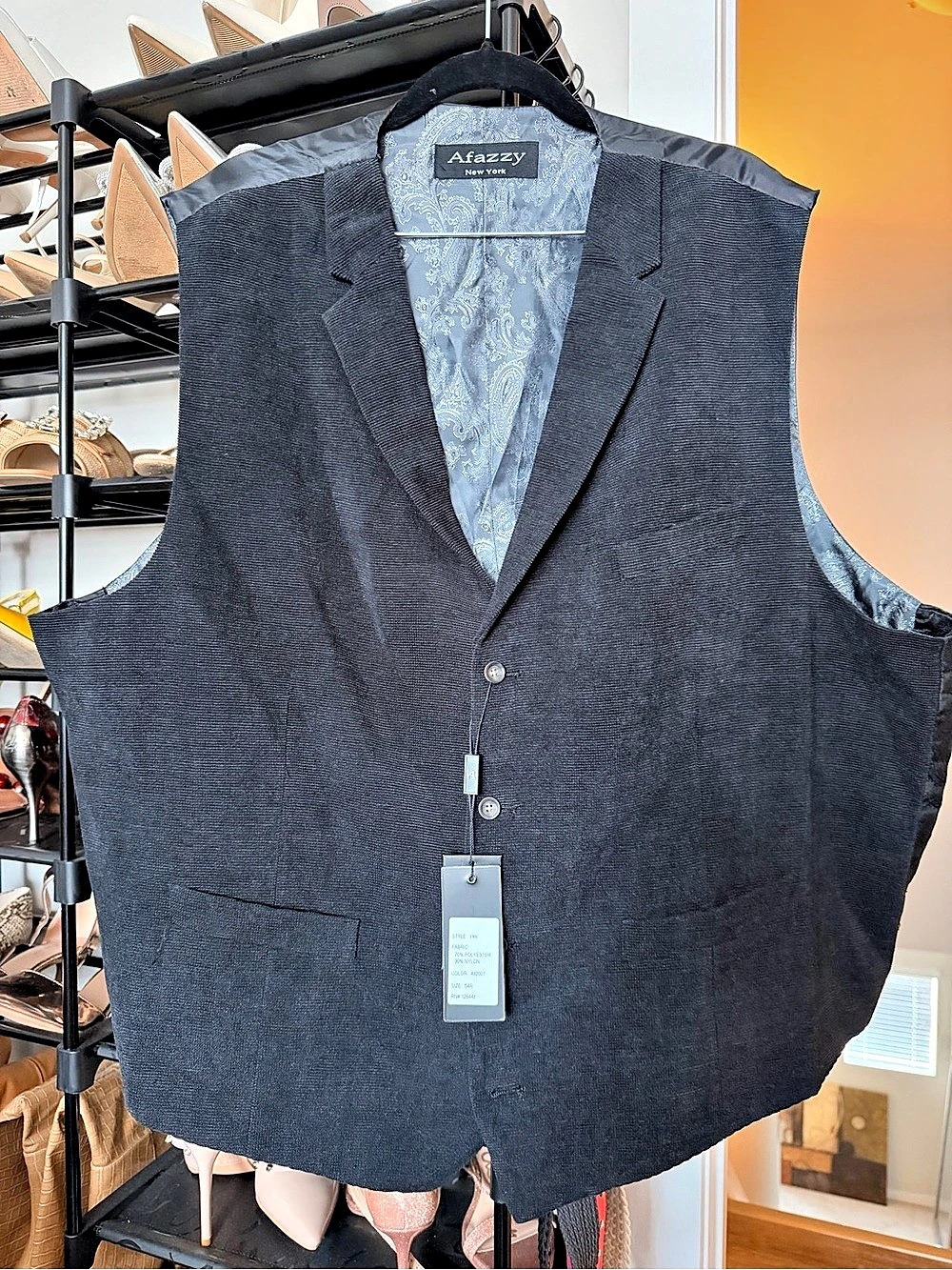 Afazzy Men's Black Suit Vest NWT 54R